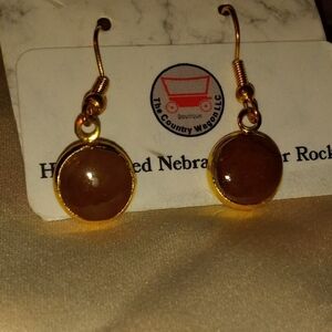 Elegant Gold and Brown Earrings Hand Made Nebraska River Rock
